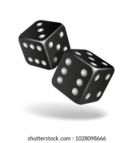 Two black falling dice isolated on white. Casino gambling template concept. Vector illustration