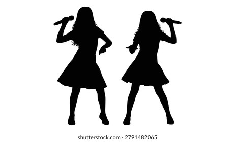 Two black female singer silhouettes are depicted holding microphones, set against a plain white background. The image is a flat, graphic illustration.