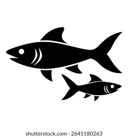 Two black fish silhouettes against a white background. A larger bonefish is shown above a smaller fry. The style is simple and minimalist.