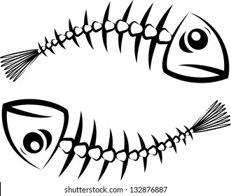 Two black fish skeleton on white background. eps10