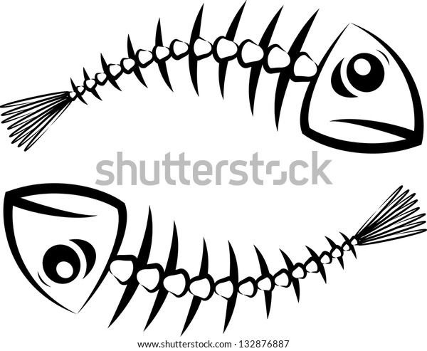 Download Two Black Fish Skeleton On White Stock Vector (Royalty ...