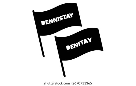 Dos banderas negras con la palabra "BENNISTAY" escrita en blanco, ondeando sobre postes sobre un fondo blanco.