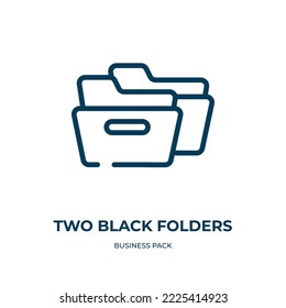 Icono de dos carpetas negras. Ilustración vectorial lineal de la colección de paquetes de negocios. Esquema de dos vectores de iconos de carpetas negras. Símbolo de línea delgada para uso en aplicaciones web y móviles, logotipo, medios impresos.