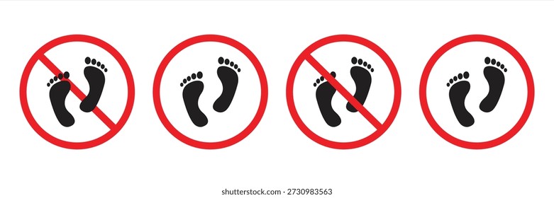 Dos huellas negras dentro de un círculo rojo con una barra diagonal, que simboliza la prohibición de los pies descalzos.