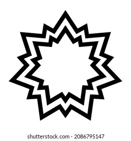 Two black fourteen-pointed stars, forming a powerful and bold symbol, based upon the shape of old bastion forts, with typical star shapes. Isolated, black and white illustration, on white background. svg