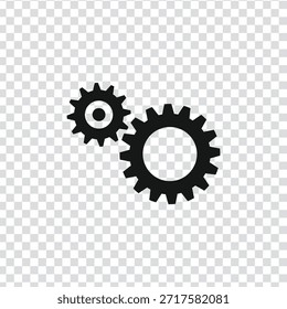 Two black gears icon vector illustration. Concept of industrial machinery, settings, teamwork, and engineering process