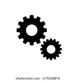 Two black gears on isolated white background. Vector. 