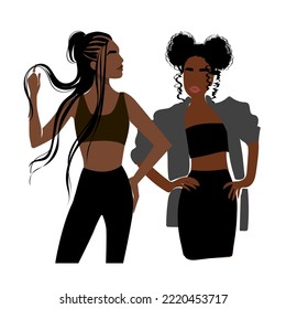 Two black girls are lady boss and athletic in an abstract style. Minimalism style. Flat style. Design for banner, poster, flyer, t-shirt print