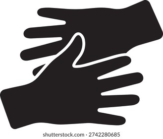 Two black gloved hands intertwined, signifying protection, care, or embrace