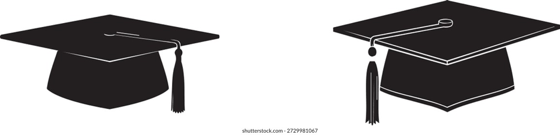 Dos gorras negras de graduación con borlas están ilustradas sobre un fondo blanco que simboliza el logro académico y representa un hito educativo significativo.