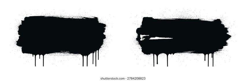 Two black graffiti-style brush strokes with drips on a white background, ideal for design and artistic projects
