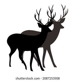 Two black and gray reindeer icon vector | Isolated on white backgraund
