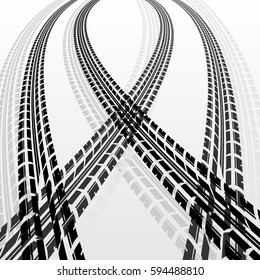 Two black and two gray tire track silhouettes