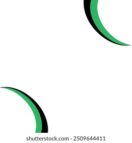 Two black and green crescent shapes. Abstract design element perfect for backgrounds, logos, banners, and modern print materials.