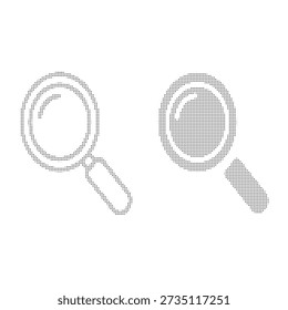 Two black halftone magnifying glasses on white background with simple outline style