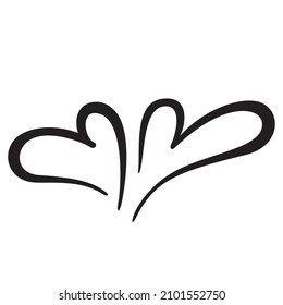 Two black hand drawn hearts isolated on white background. Vector illustration