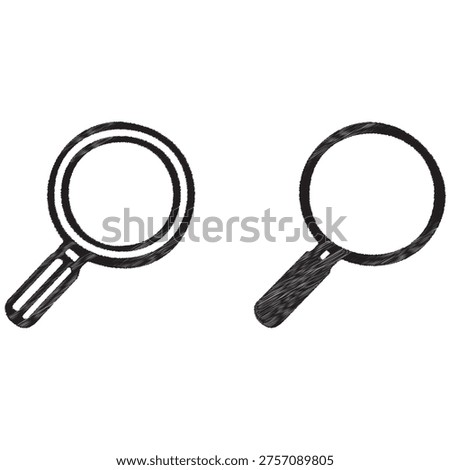 Two black hand drawn magnifying glass on white background search find explore