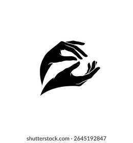 Two black hand silhouettes are depicted against a white background in a simple vector graphic style. The hands are positioned to suggest care or healing.