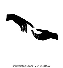 Dos siluetas negras de la mano se tocan suavemente contra un fondo blanco El estilo es minimalista y el sentimiento es pacífico