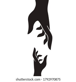 Dos siluetas negras de mano se extendieron unas a otras. Seguridad infantil. Ilustración del vector
