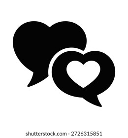 two black heart shaped speech bubbles on white background
