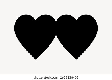 Two black heart shapes side by side on a white background. Simple heart design. Black hearts in a minimalist style. Heart shapes in a clean, modern look. Geometric shape vector.