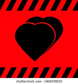 Two black hearts on a red background, vector illustration for design.