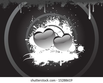 two black hearts on white grunge, wallpaper