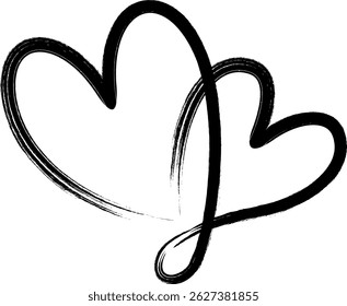 Two black hearts united. Hand drawn brush style heart icon. Vector illustration.