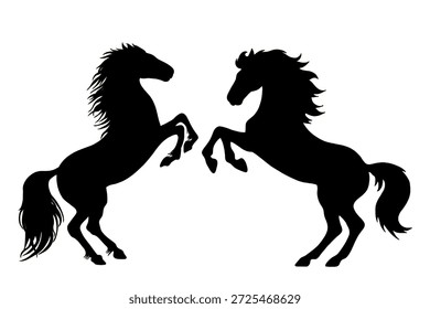 Dos siluetas negras de caballo enfrentadas, que simbolizan fuerza, libertad, equilibrio y movimiento