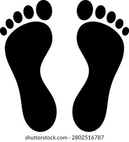 Two black human footprints silhouette style on transparent background footmark