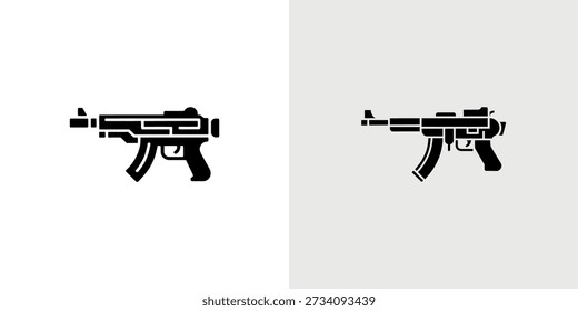 Two black icons showcasing a submachine gun, differing slightly in design details.
