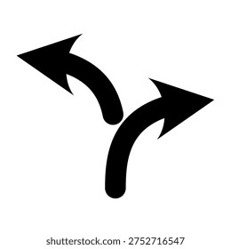 Two Black Intersecting Curved Arrows in Opposite Directions Navigation, Choice and Direction Vector Icon for UI and Graphic Design on White Background