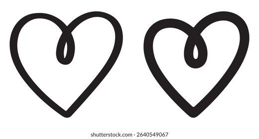 Two Black Intertwined Heart Shapes Simple Line Art