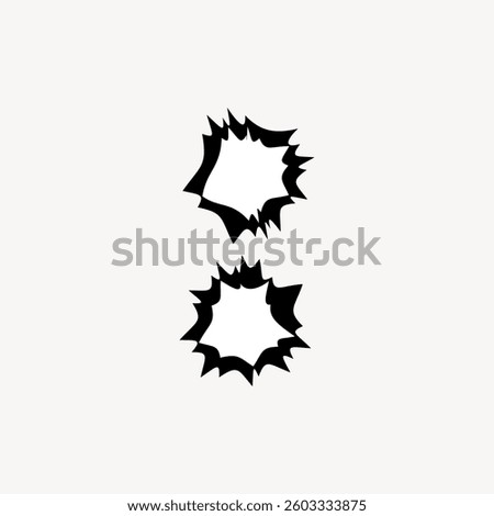 Two black, jagged starburst shapes on a white background. Starburst design, jagged edges, black shapes, white background, abstract art. Doodle illustration vector.