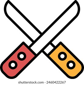 Two black knives are crossed over each other. The knives are sharp and pointed. Concept of danger and caution
