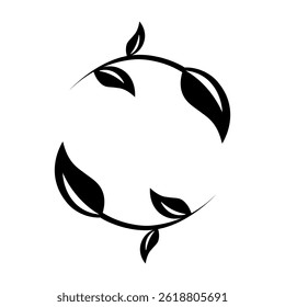 duas folhas pretas com um ramo em forma de círculo sobre um fundo branco. logotipo eco. logotipo folha	
