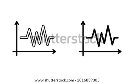 Two black line art icons featuring cardiogram pulse waves on graphs, designed for medical diagnostics or technology data visualization on a white background.
