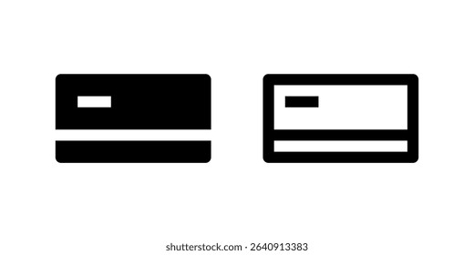 Two black line icons of generic payment cards (credit or debit cards). Essential for payment gateways, e-commerce checkout, banking apps, or financial services.