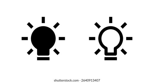 Two black line icons of light bulbs, representing electricity, ideas, innovation, or brightness. Suitable for energy-related apps, creative services, technology, or problem-solving concepts.