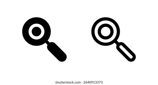 Two black line icons of a magnifying glass, representing search, explore, find, or discovery. Essential for websites, apps, and digital platforms with search functionalities.