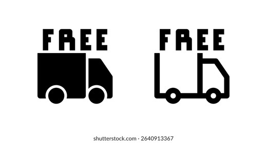 Two black line icons showing delivery trucks, one with speed lines, indicating fast shipping or express delivery. Useful for e-commerce, logistics, or swift delivery services.