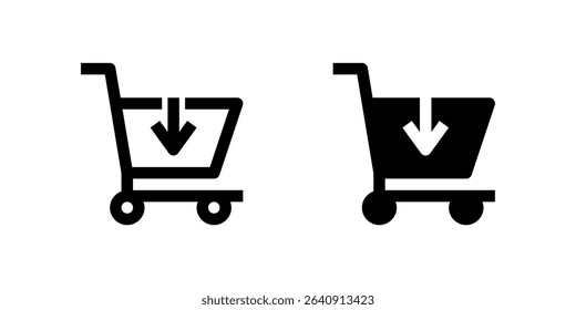 Two black line icons of typical shopping carts, a universal symbol for online retail and purchasing. Ideal for e-commerce websites, shopping apps, and checkout processes.