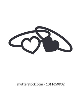 Two black love rings icon. Vector illustration for Valentine`s Day on white background. EPS10