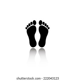 Two black man footprints icon - black vector illustration with reflection