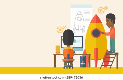 Two black man to launch for new start up idea in business. Business concept. A Contemporary style with pastel palette, soft beige tinted background. Vector flat design illustration. Horizontal