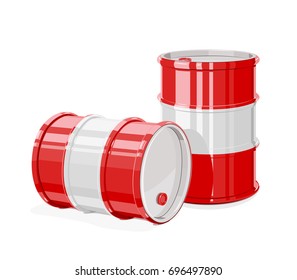 Two Black metal barrel for oil. Equipment for transportation fuel. Isolated white background. Eps10 vector illustration.