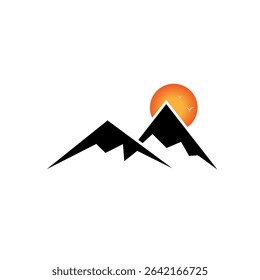 two black montains and sun vector on white background