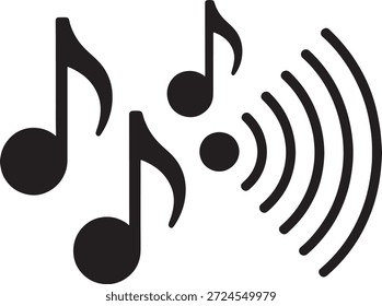 Duas notas de música negra com ondas de som emanando delas em um fundo branco simbolizando harmonia e ritmo musical.