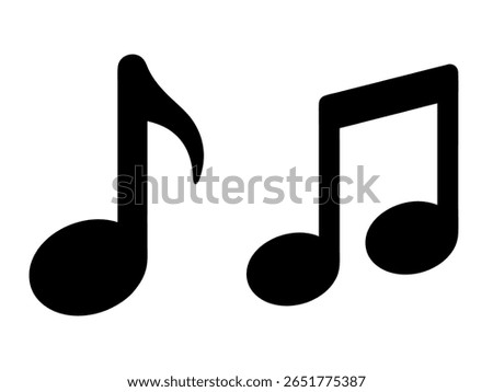 Two black musical notes, a single eighth note and a pair of beamed eighth notes, are isolated on a clean white background, symbolizing music and melody.